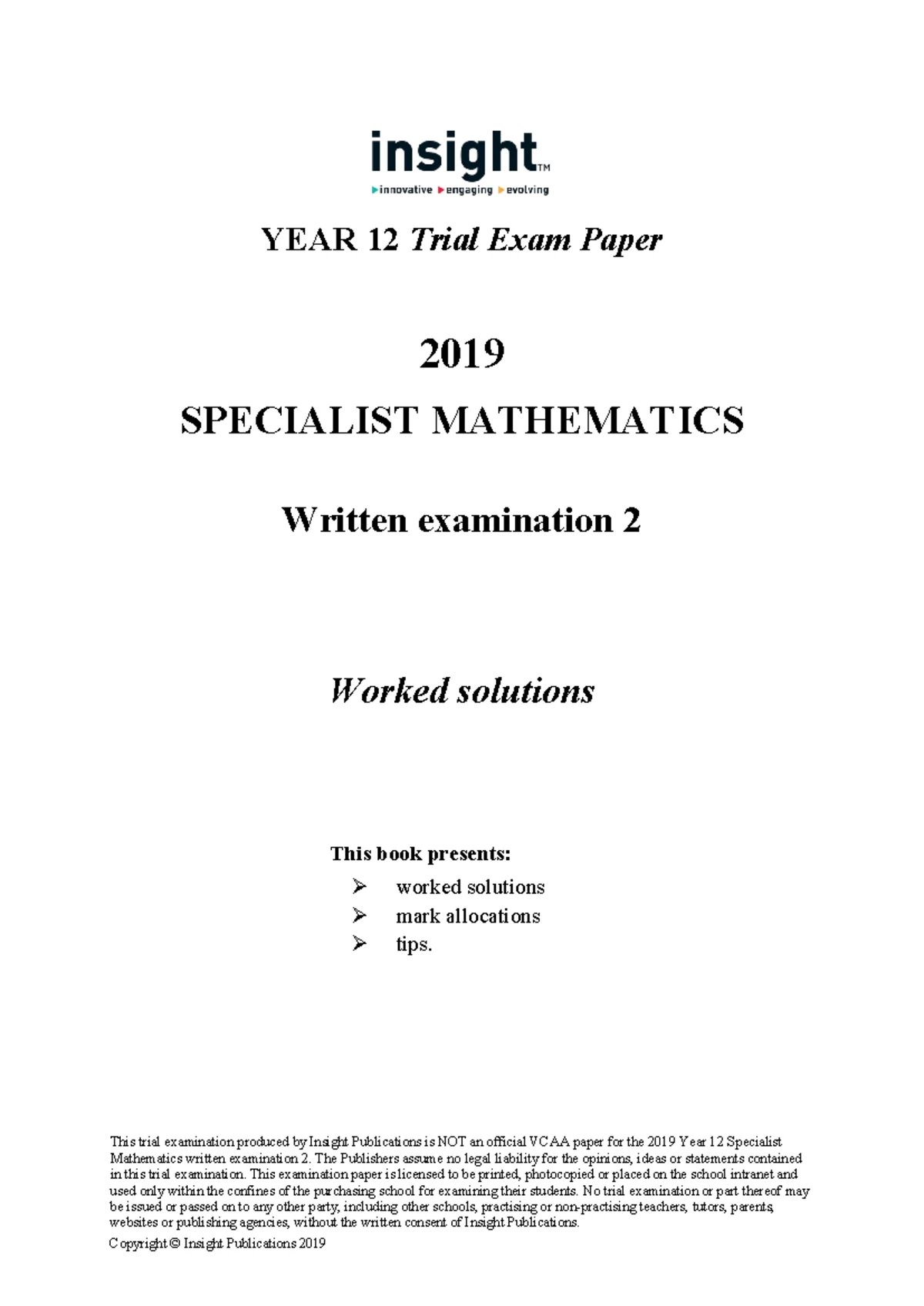 2016 Year 12 Specialist Mathematics Exam 2 - Worked Solutions - Studocu