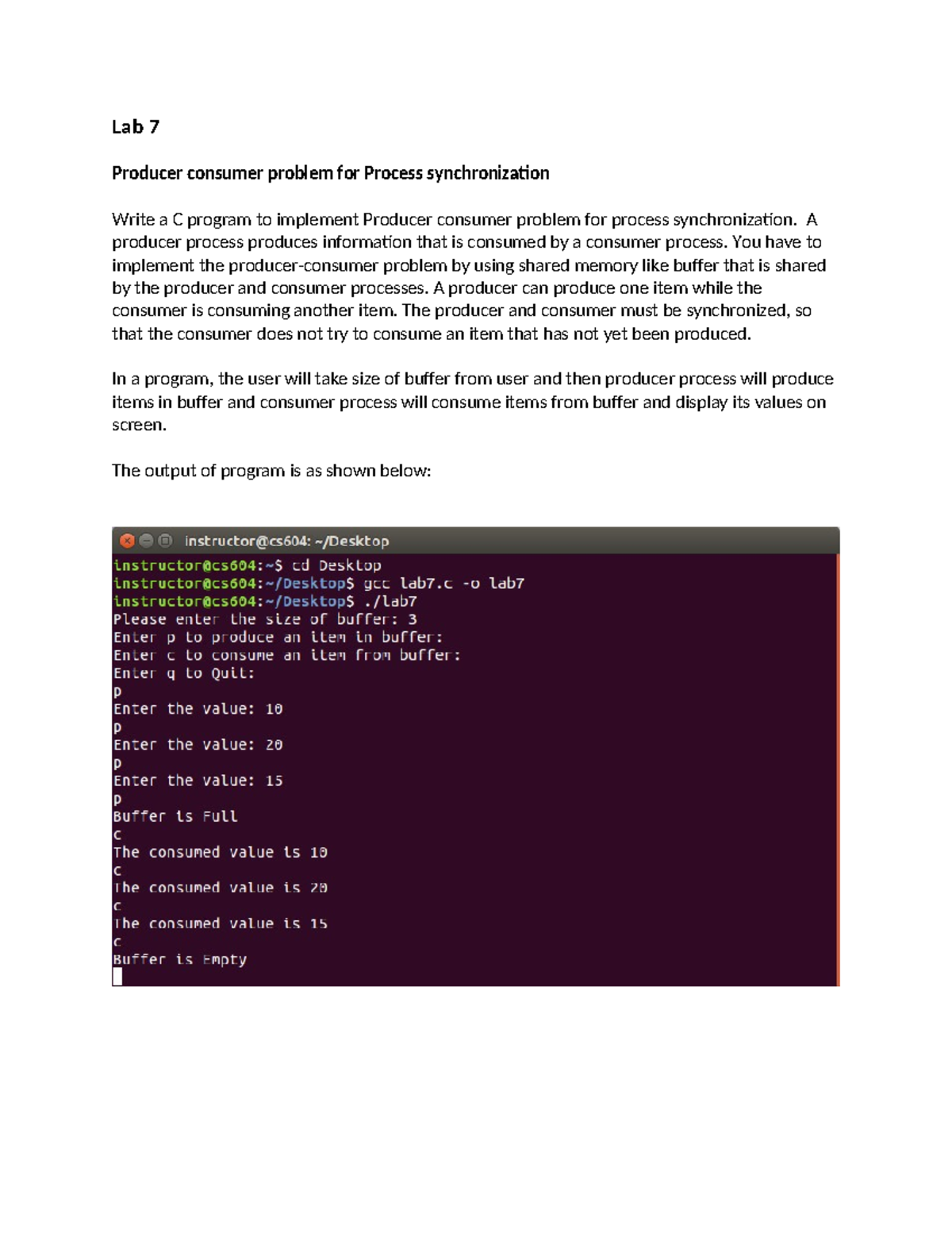 CS604-Lab 7: Producer-Consumer Problem Implementation in C - Studocu