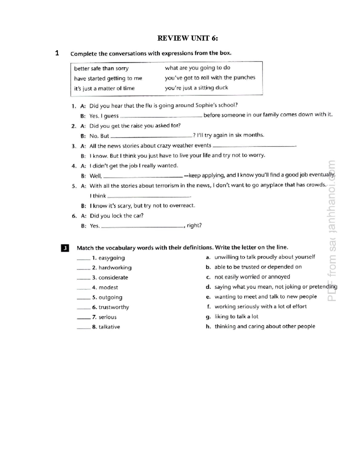 Review unit 6: Conversations and vocabulary exercises in English - Studocu