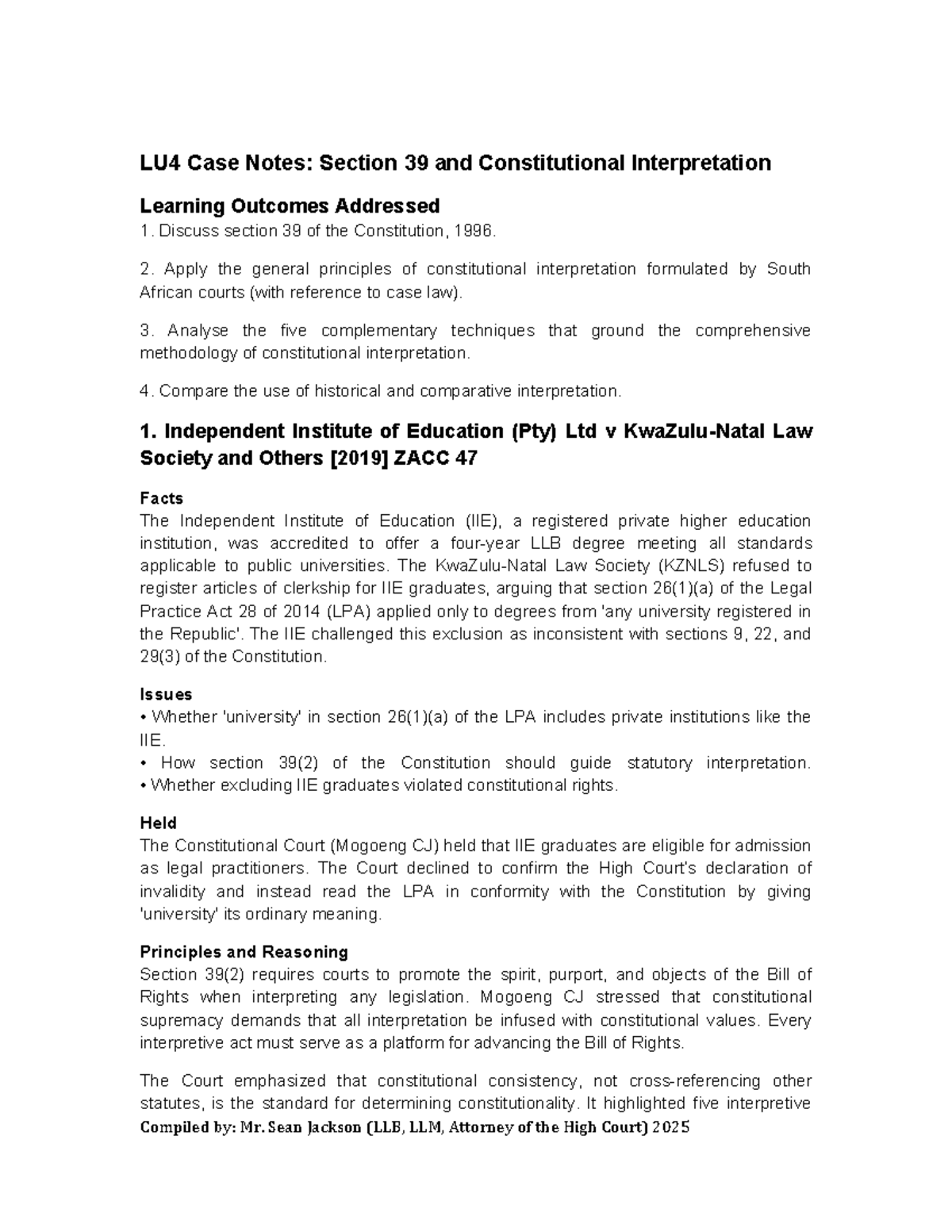 LU4 Case Notes: Section 39 & Constitutional Interpretation Analysis ...