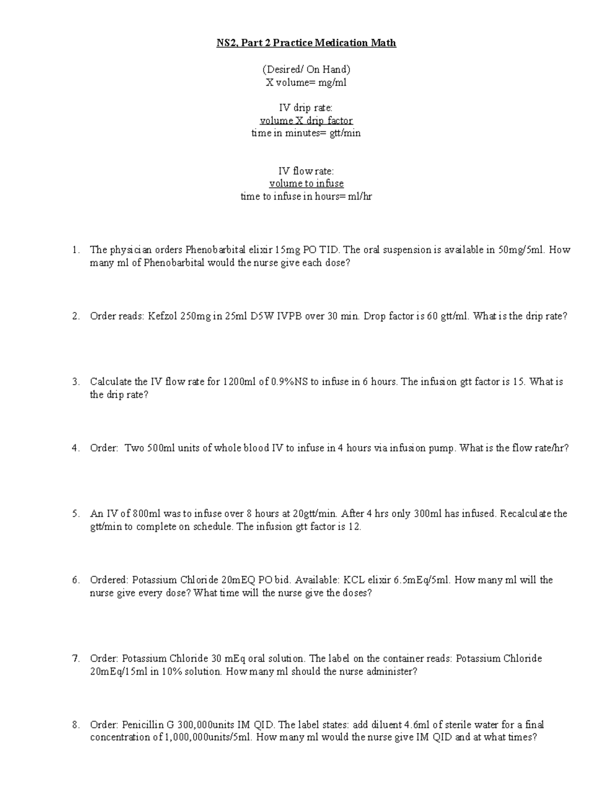 NS2 P2 Practice Med Math Problems with Solutions and Calculations - Studocu