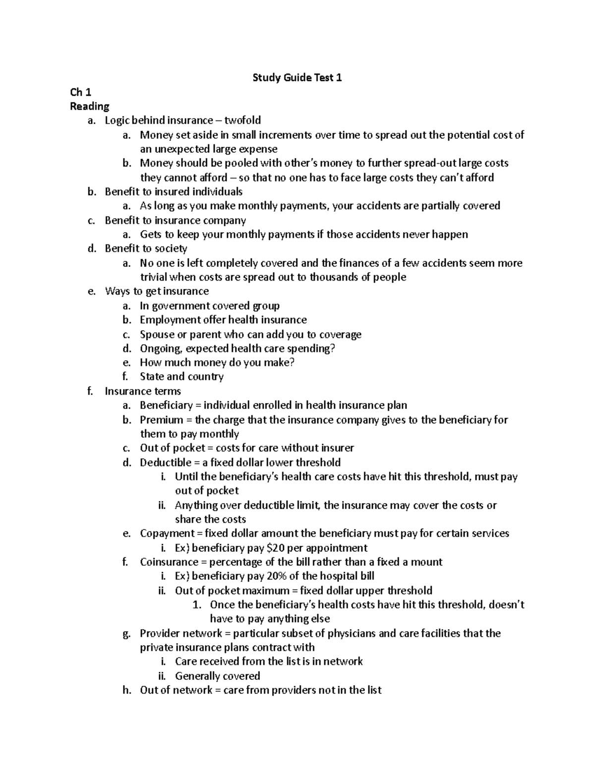 Test 1 Study Guide: Insights on US Health Care System (Fall 2023) - Studocu