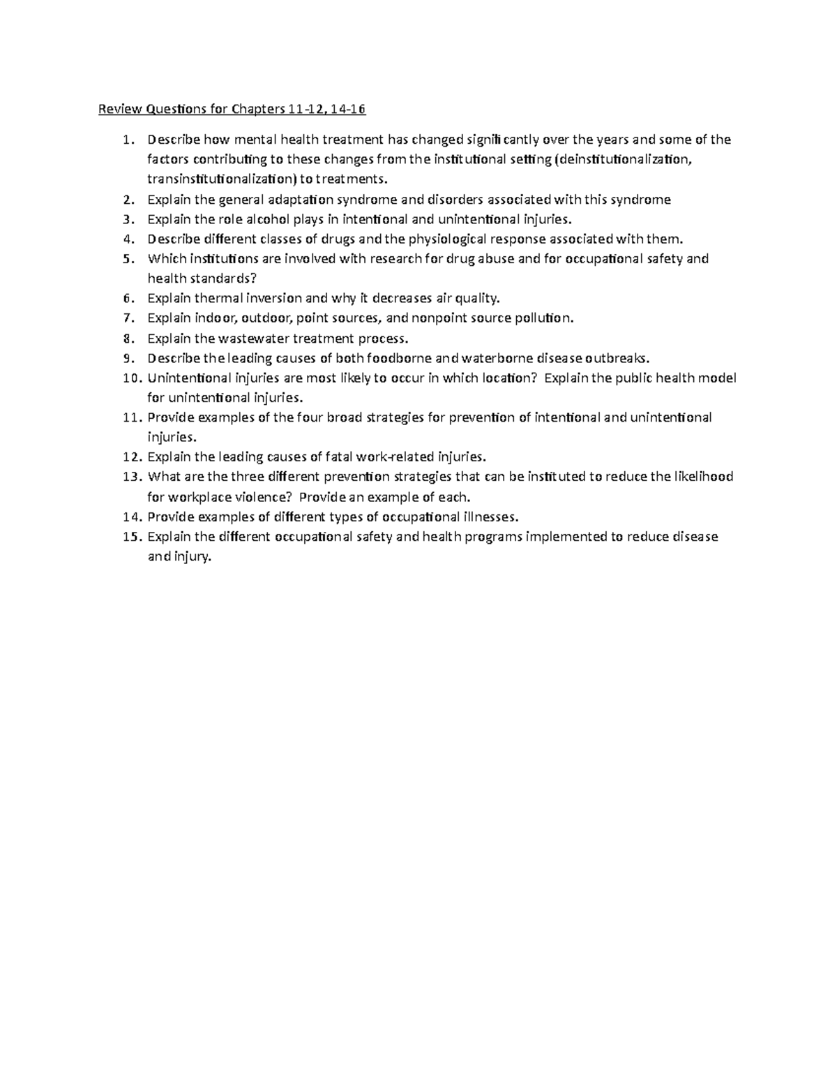 Final Exam Review Questions for Public Health (PH 101) - Studocu