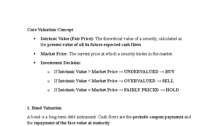 VAL Notes: Summary of Core Valuation Concepts and Techniques - Studocu