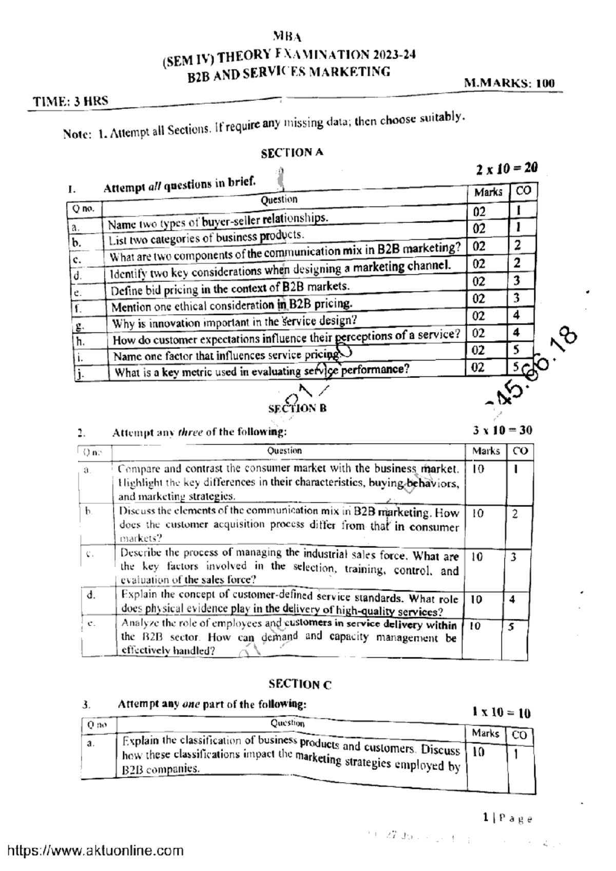 MBA SEM IV B2B and Services Marketing Theory Exam Notes - Jun 2024 ...