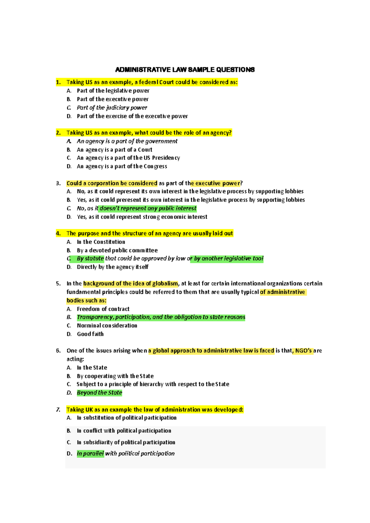 ADMINISTRATIVE LAW SAMPLE QUESTIONS - ADMIN LAW 3 - Studocu