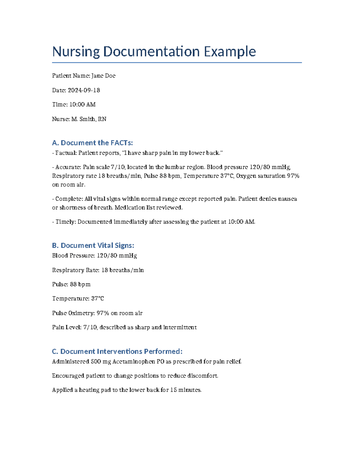 Nursing Documentation Example - Nursing Documentation Example Patient ...