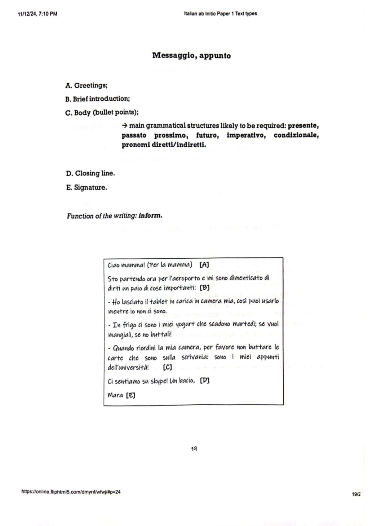 Italian ab Initio Paper 1: Text Types & Conjugation Practice - Studocu