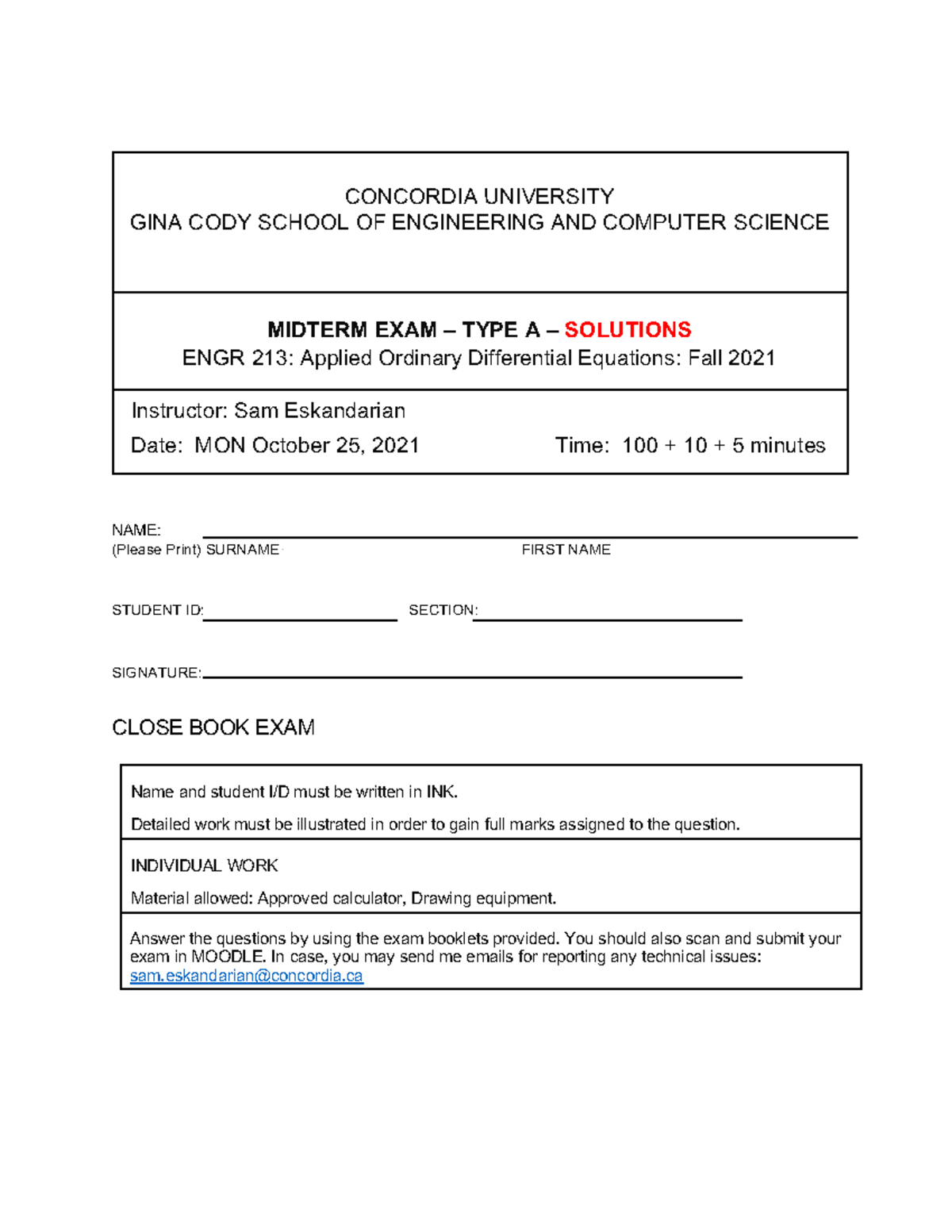 Practice Midterm Exam Solutions - CONCORDIA UNIVERSITY GINA CODY SCHOOL ...