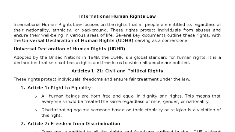 Lesson 10: Overview of International Human Rights Law - Studocu