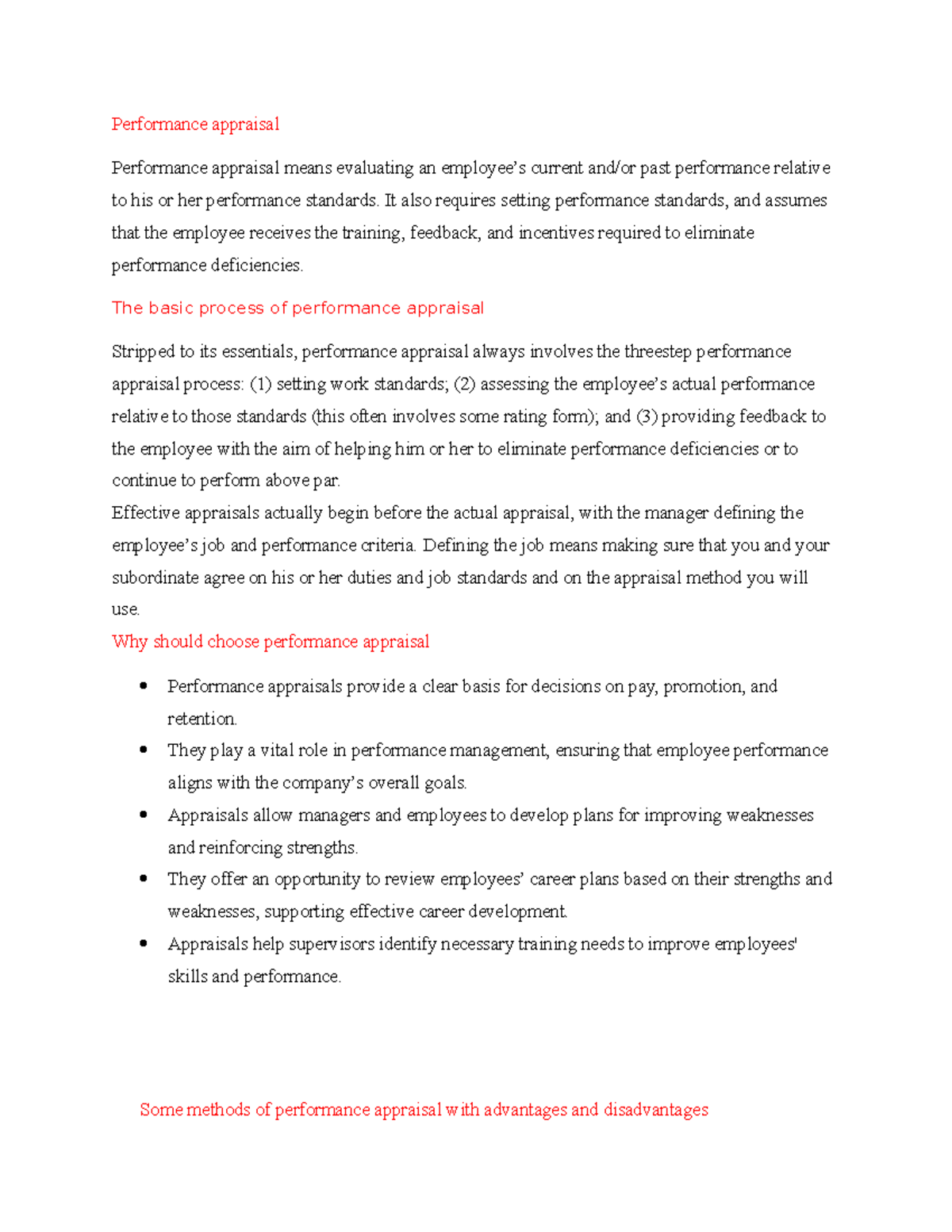 Performance Appraisal Process: Essential Strategies and Methods - Studocu