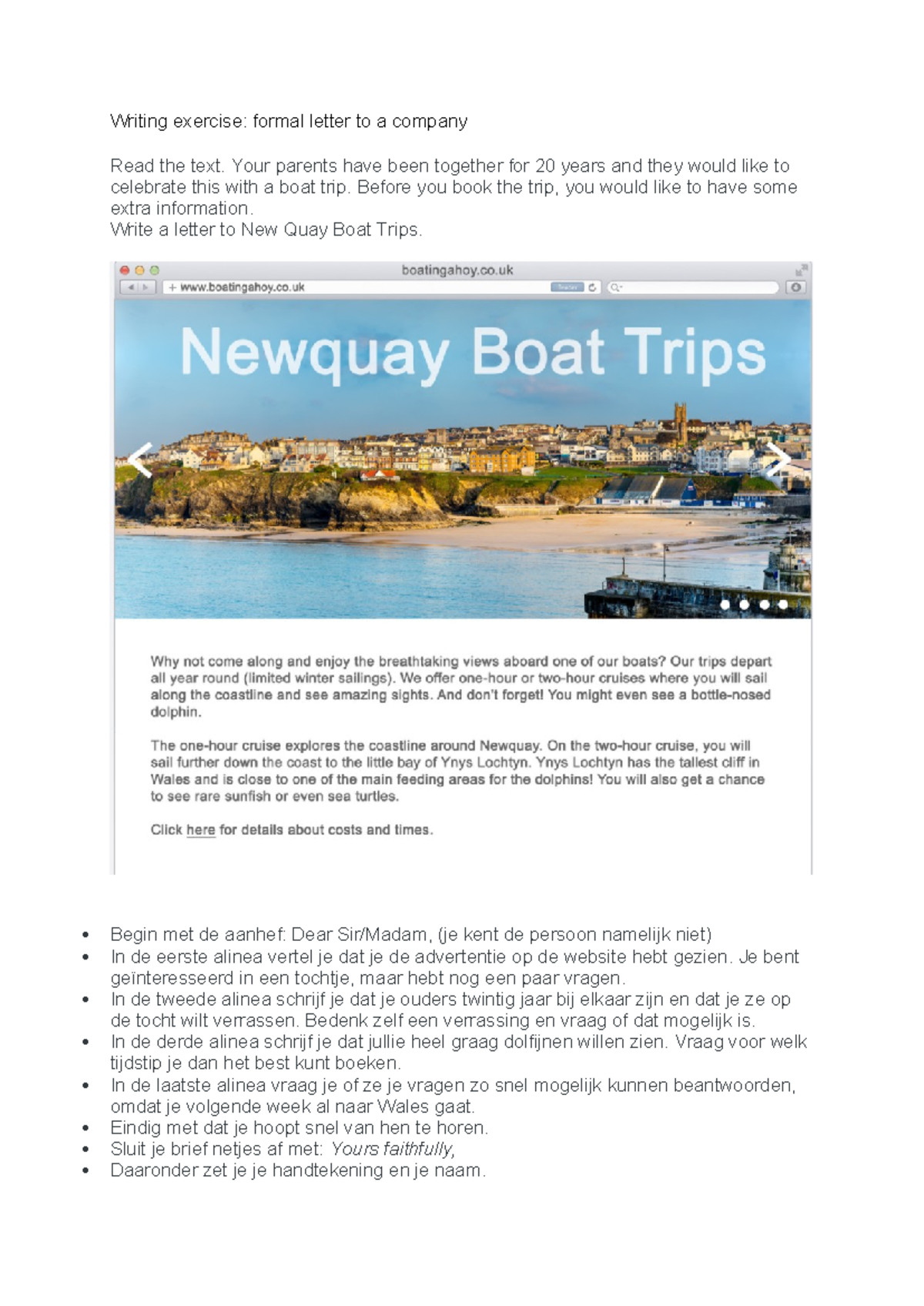 Formal Letter Writing Exercise: Boat Trip Inquiry - Studeersnel