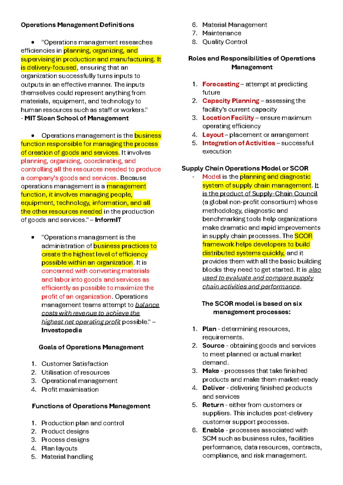 Operations Management Notes: Key Concepts and Strategies for Success ...