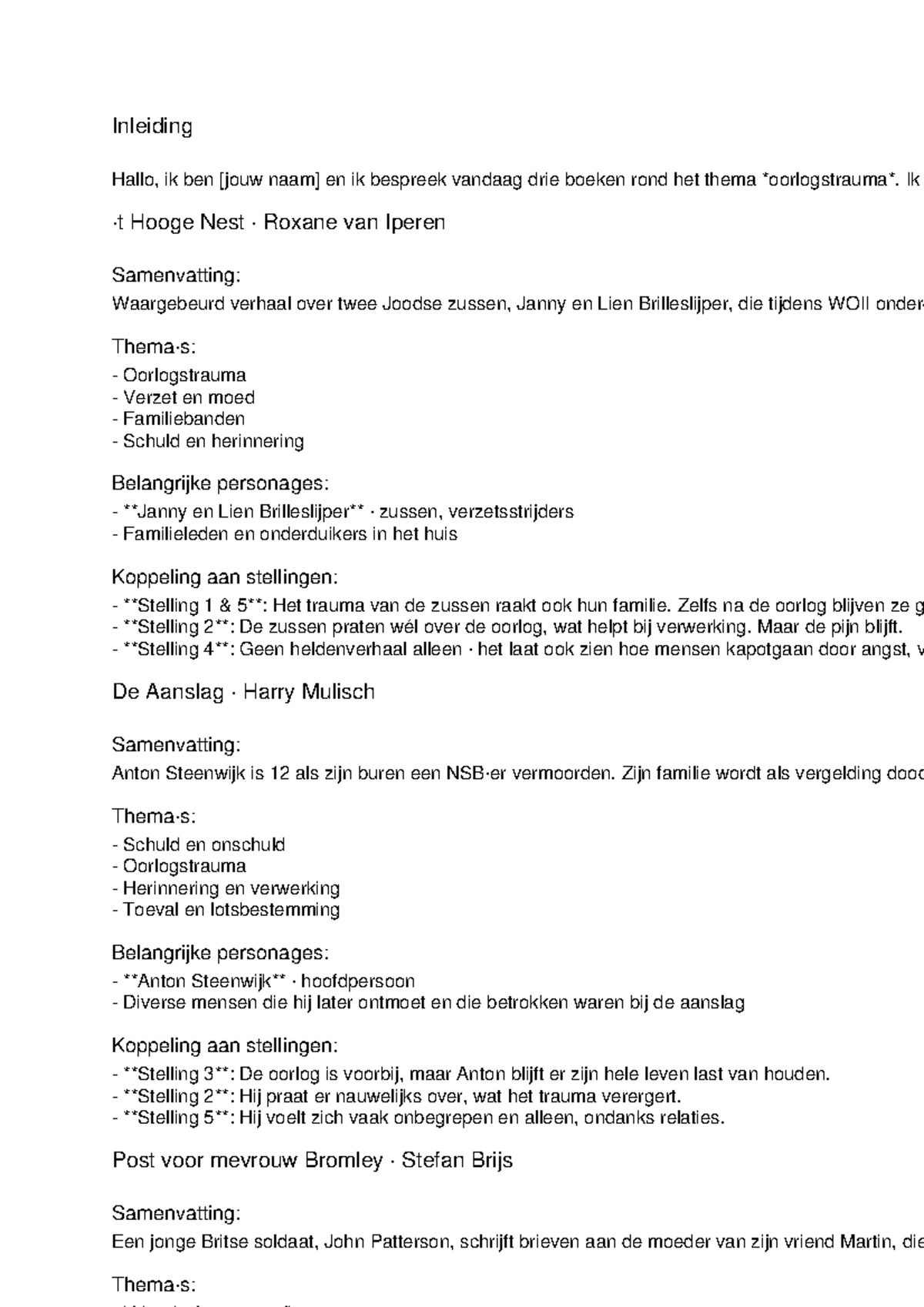 Mondeling Script: Boekenbespreking over Oorlogstrauma en Herinnering ...