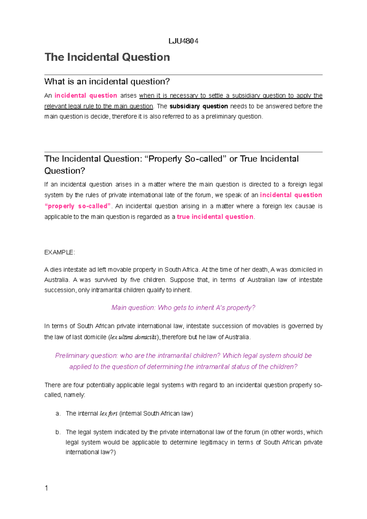 (4) The Incidental Question in Private International Law: Key Insights ...