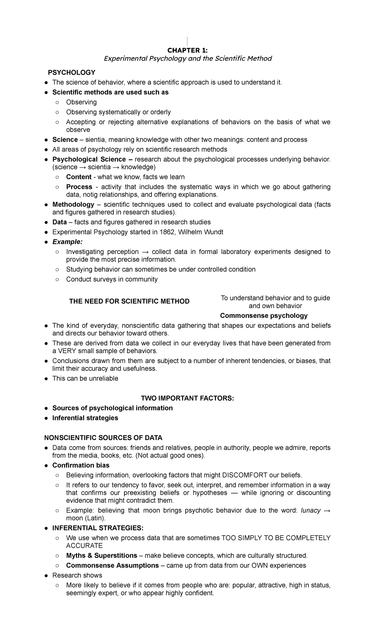 CHAPTER 1: Experimental Psychology & Scientific Method PSYCHOLOGY - Studocu