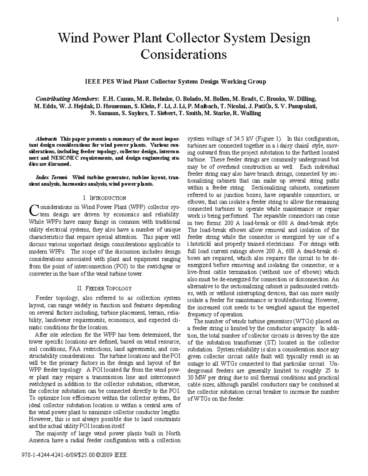Wind Power Plant Collector System Design Considerations (PES) - Studocu