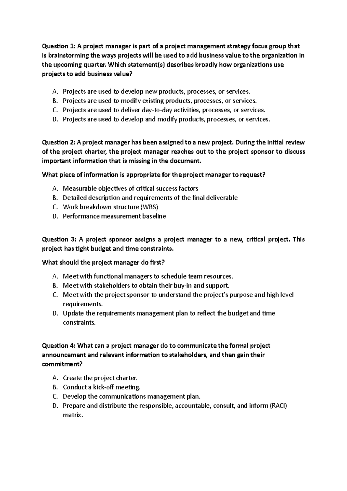 PMP2024 Day 1 Exam Questions & Answers on Project Management - Studocu