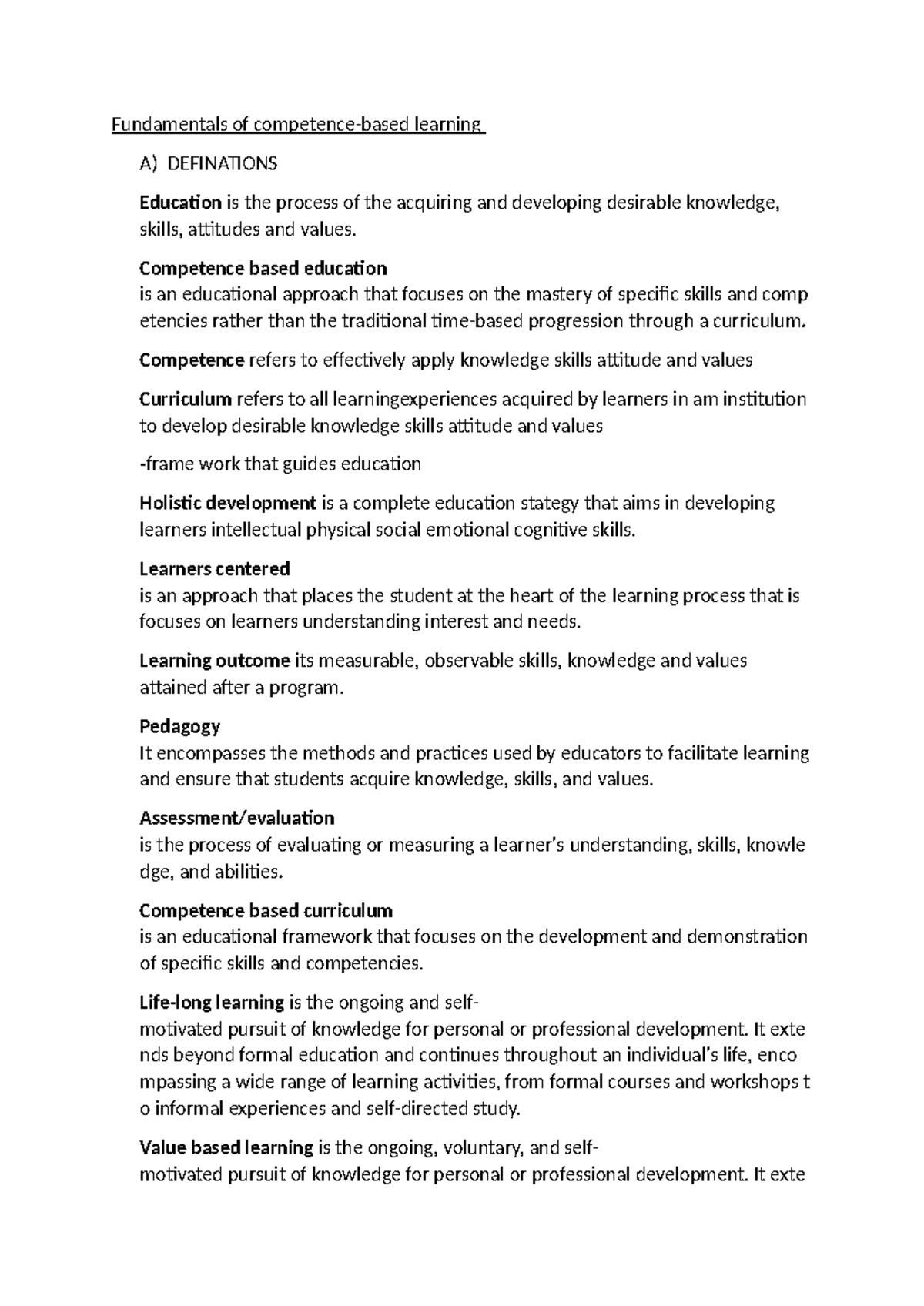 Fundamentals of Competence-Based Learning in Education - Studocu