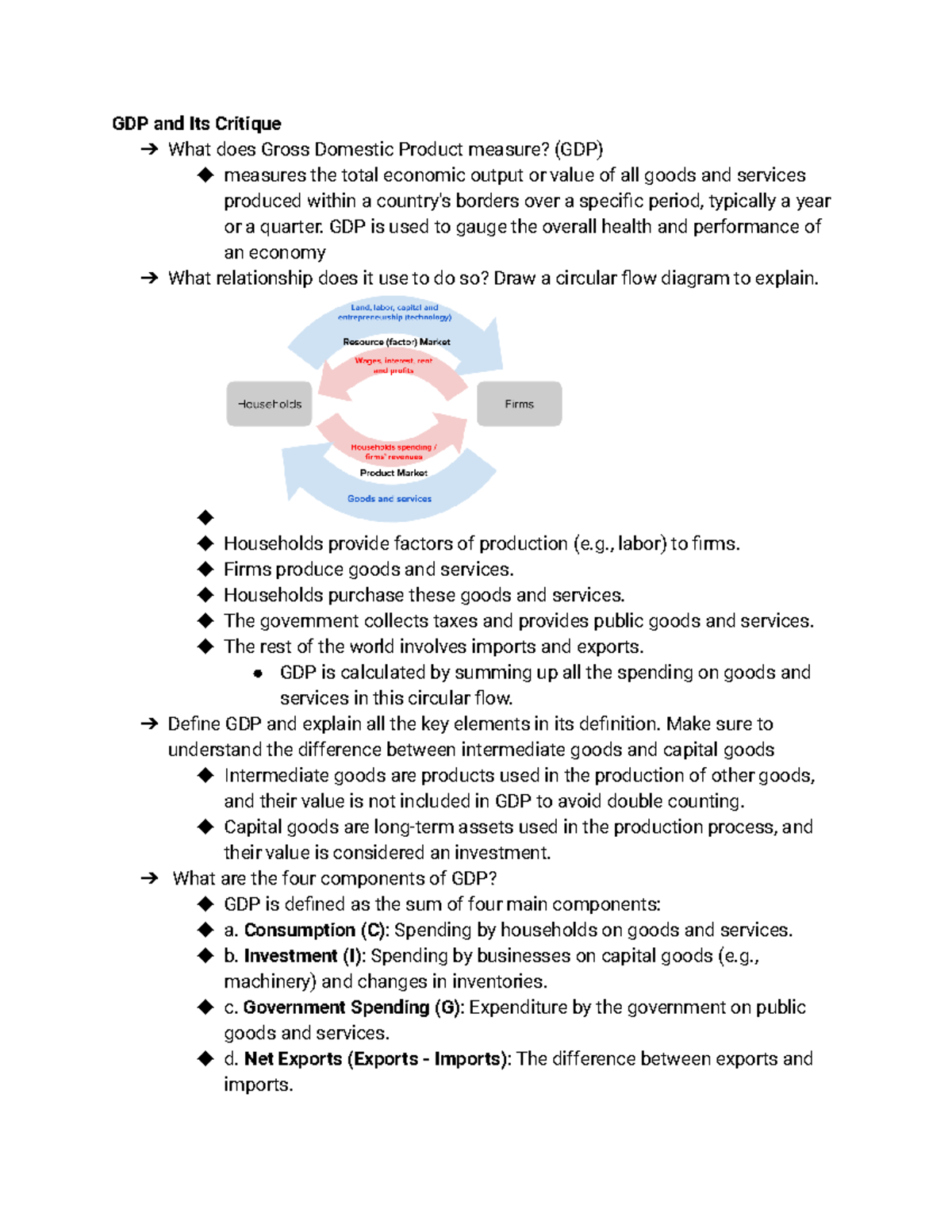 ECON 104 study guide - GDP and Its Critique What does Gross Domestic ...