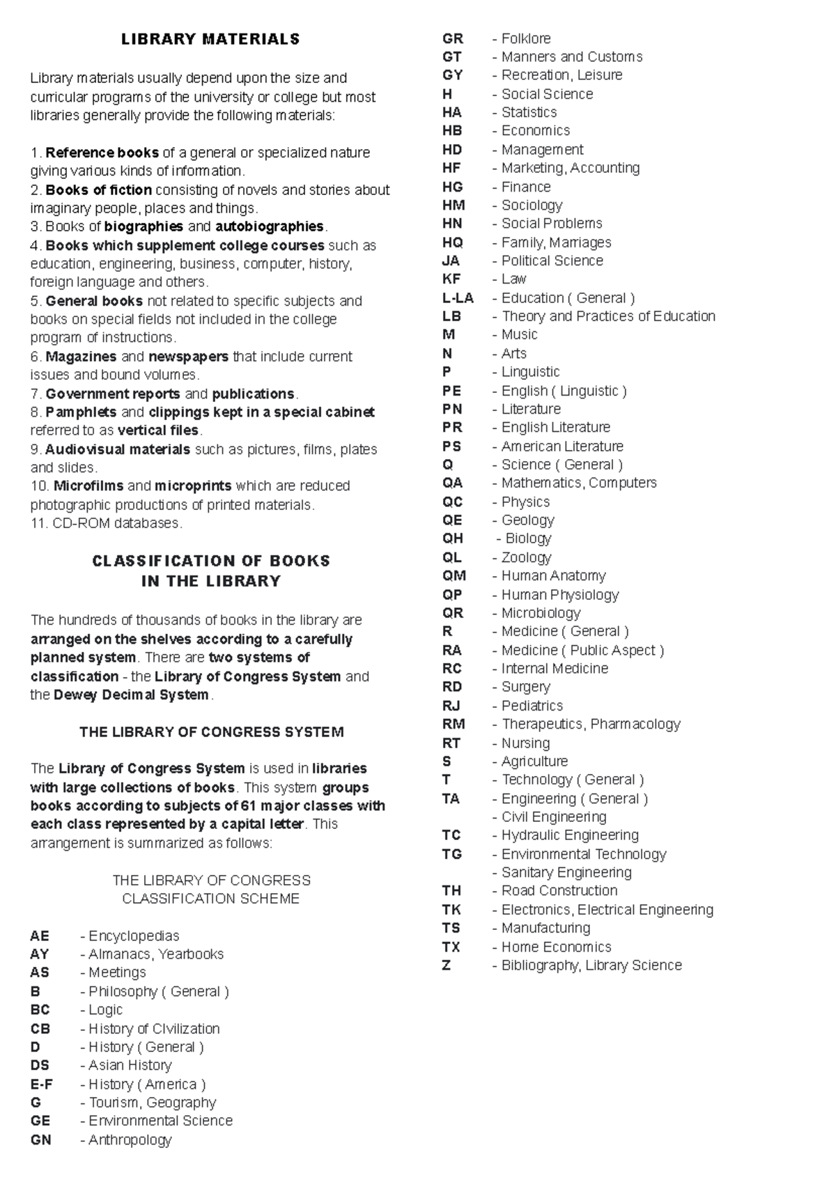 Library Materials Overview and Classification Systems - Studocu