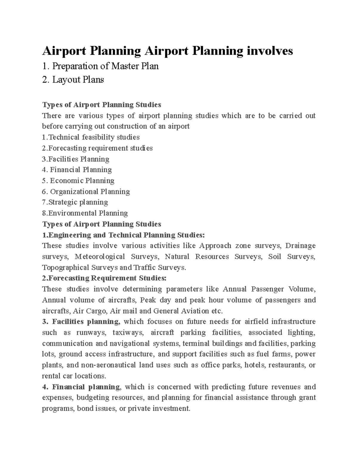 Airport Planning - notes - Airport Planning Airport Planning involves 1 ...