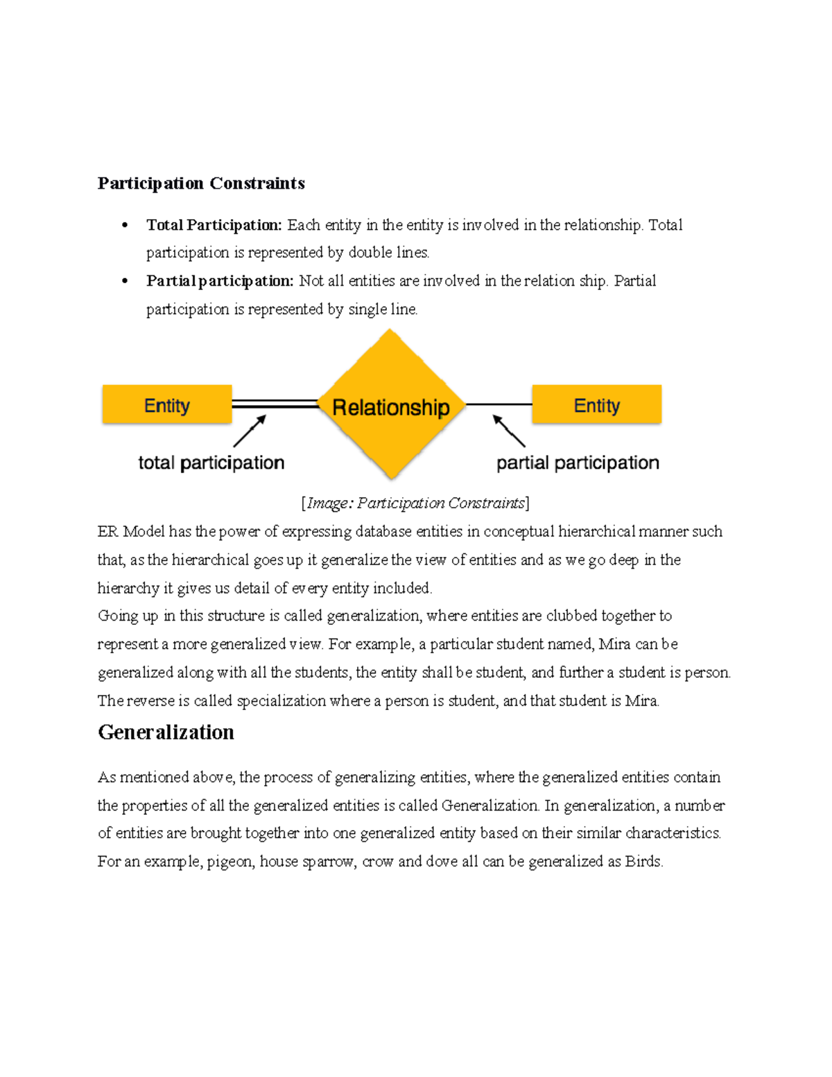 Participation Constraints in ER Model: Generalization & Specialization ...
