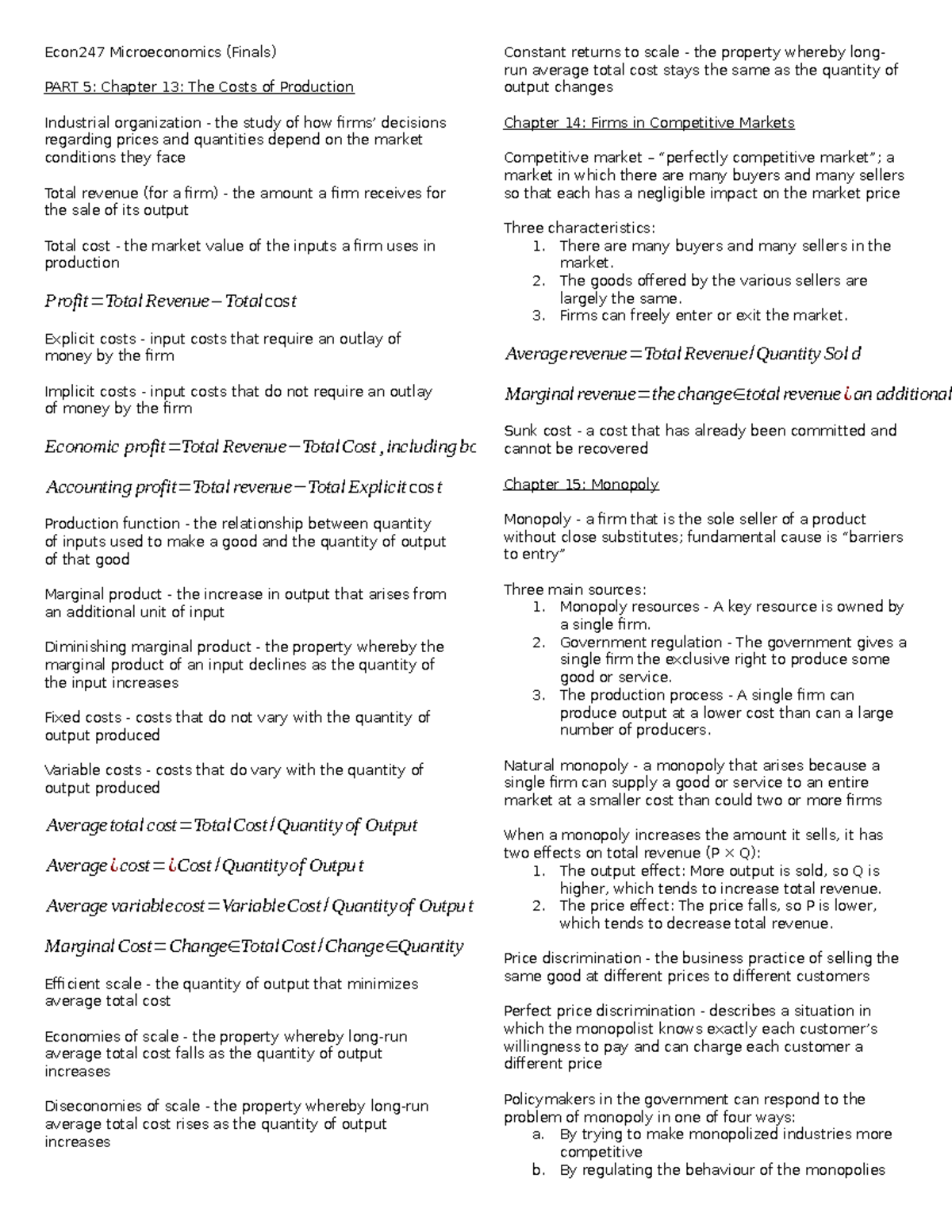 Chapter 13 (Finals) - notes - Econ247 Microeconomics (Finals) PART 5 ...