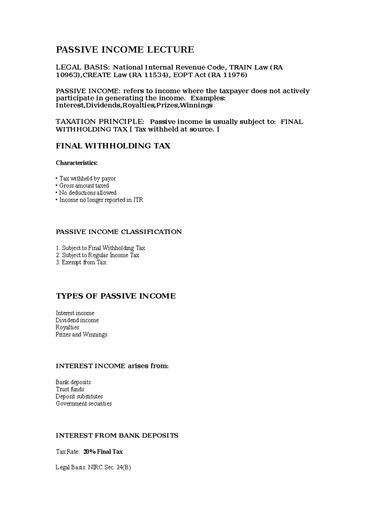Passive Income Lecture: Legal Basis & Recent Tax Updates (2026) - Studocu