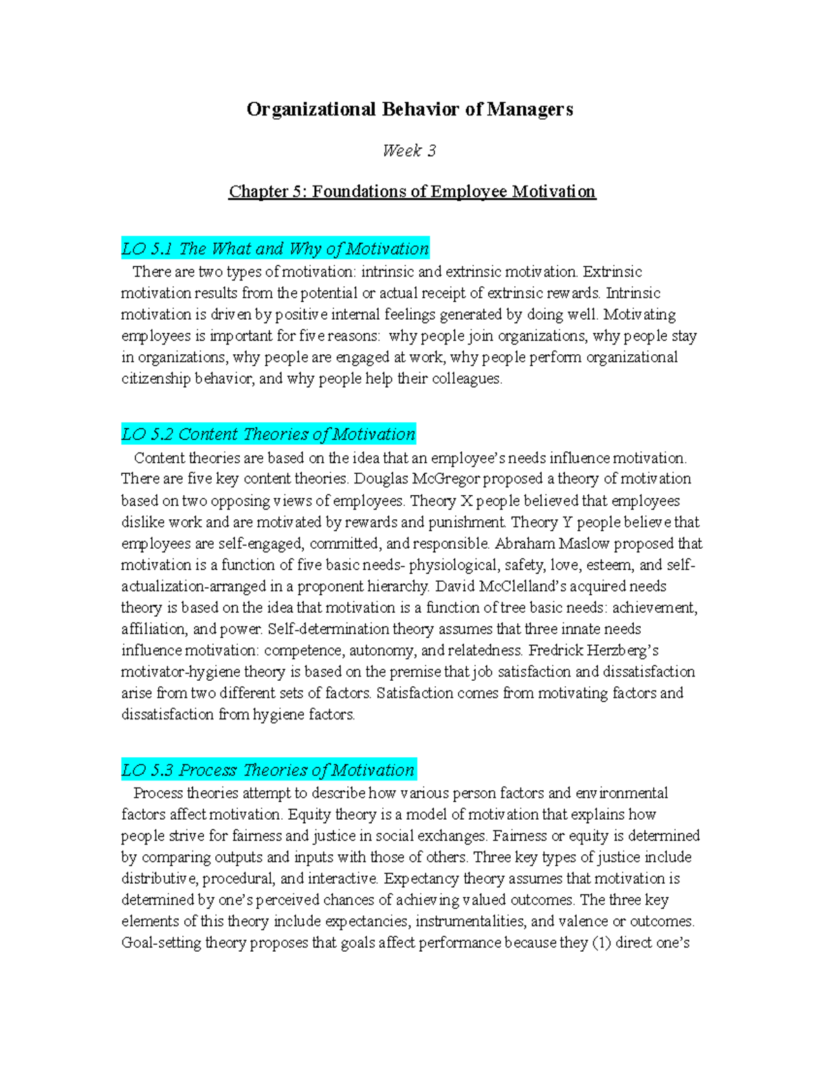 MGT312 Notes Week 3: Foundations of Employee Motivation Insights - Studocu