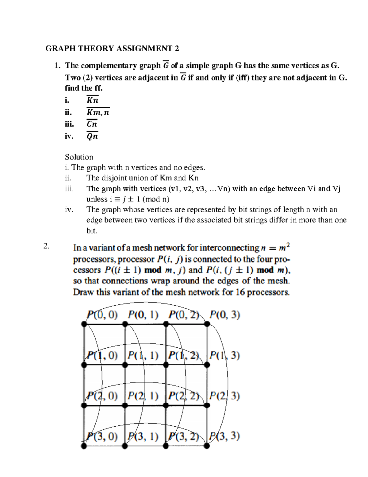 Graph Theory Assignment 2 Solutions - Comp. Graphs & Isomorphism ...