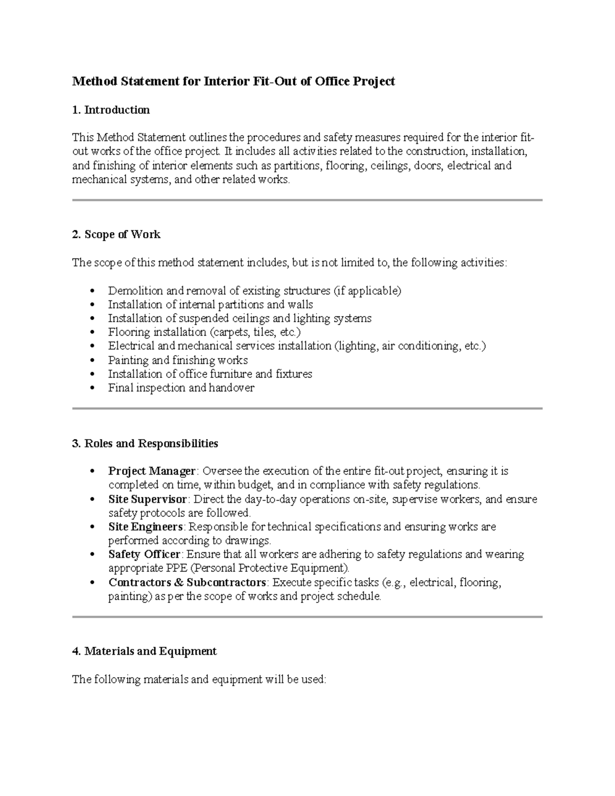 Method Statement for Interior Fit-Out of Office Project - Studocu
