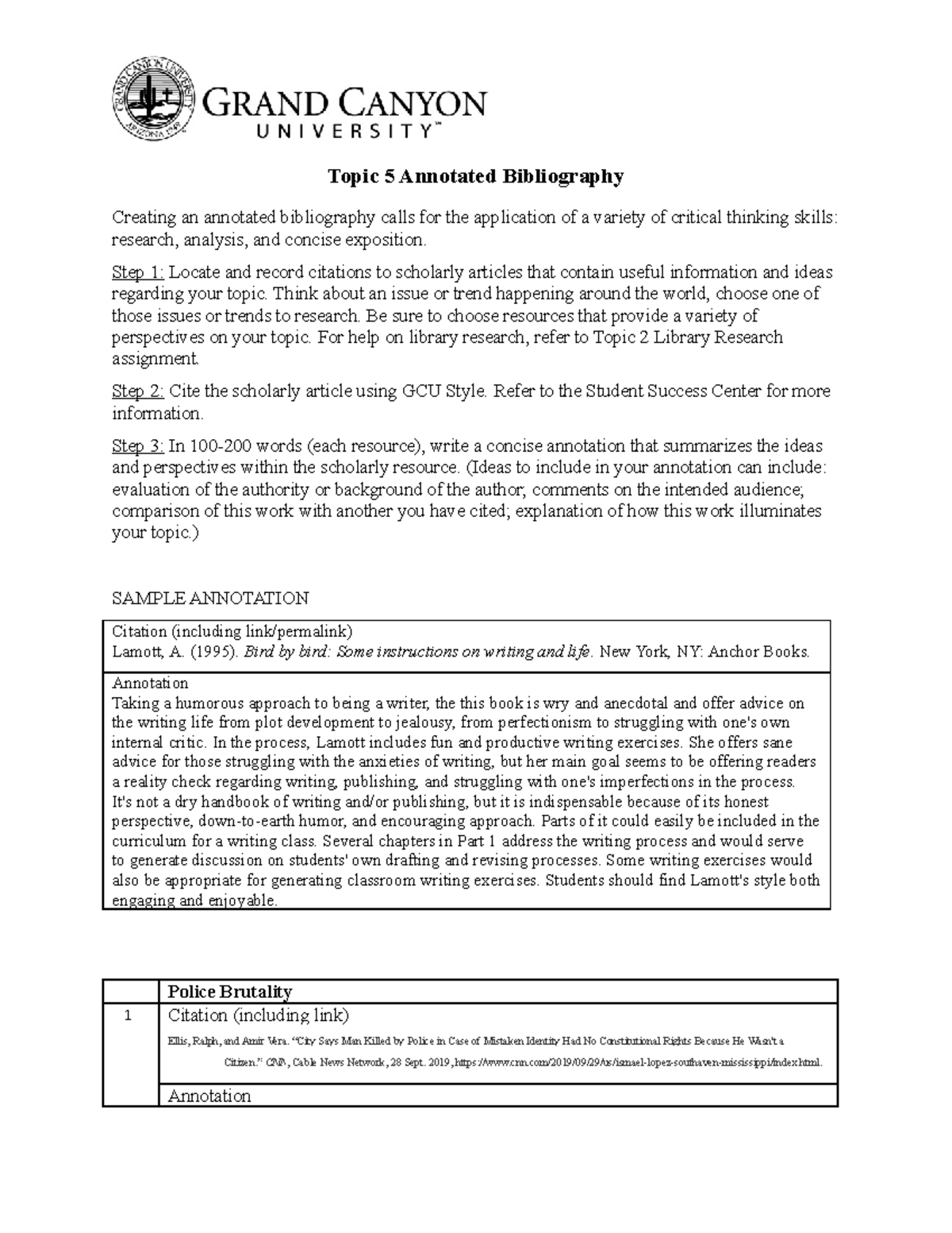 UNV-103 Topic 5 Annotated Bibliography on Police Brutality Cases - Studocu