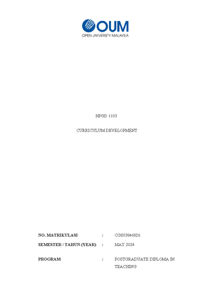 Assignment Curriculum Development Diploma Lepasan Perguruan Mei Hpgd
