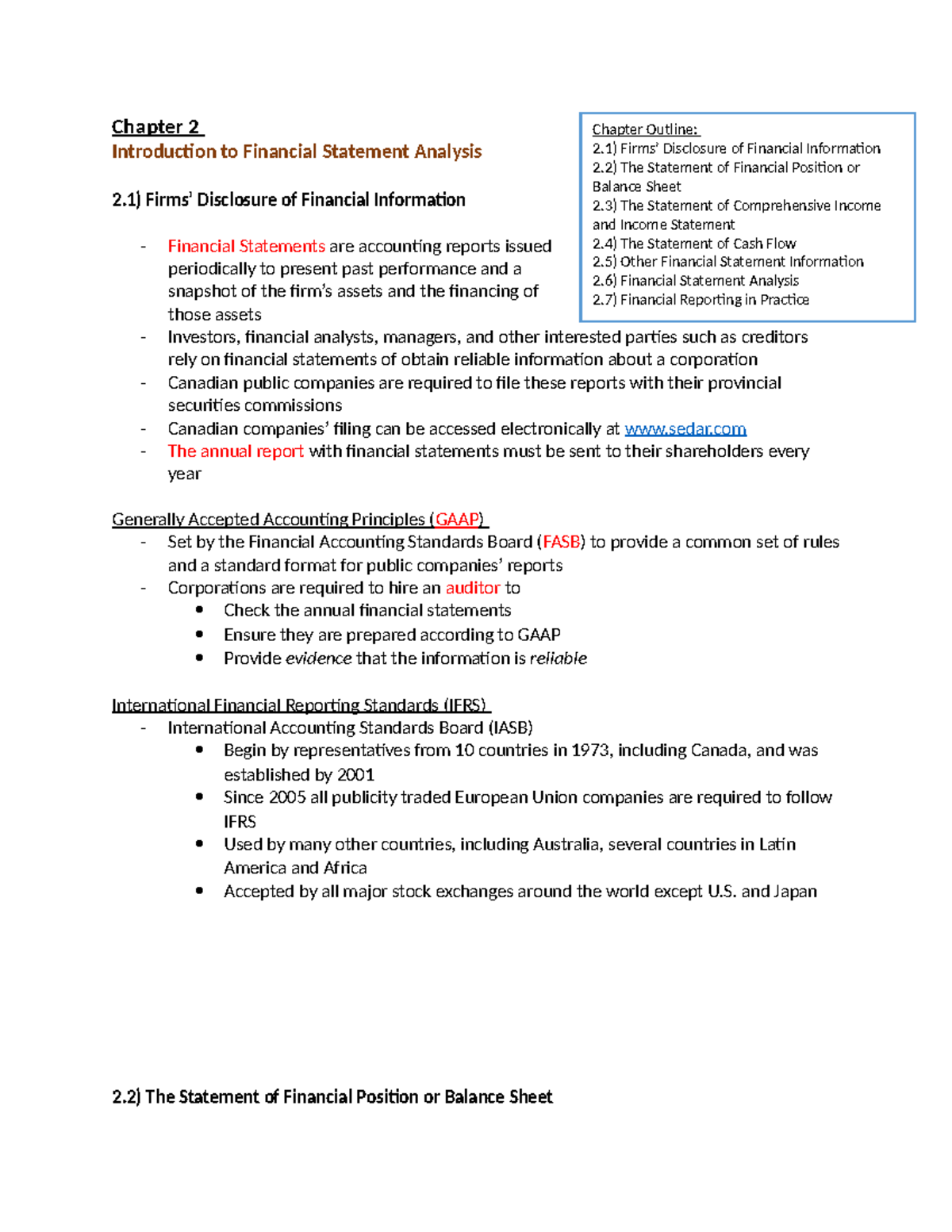 FIN300 Chapter 2 - notes - Chapter 2 Introduction to Financial ...