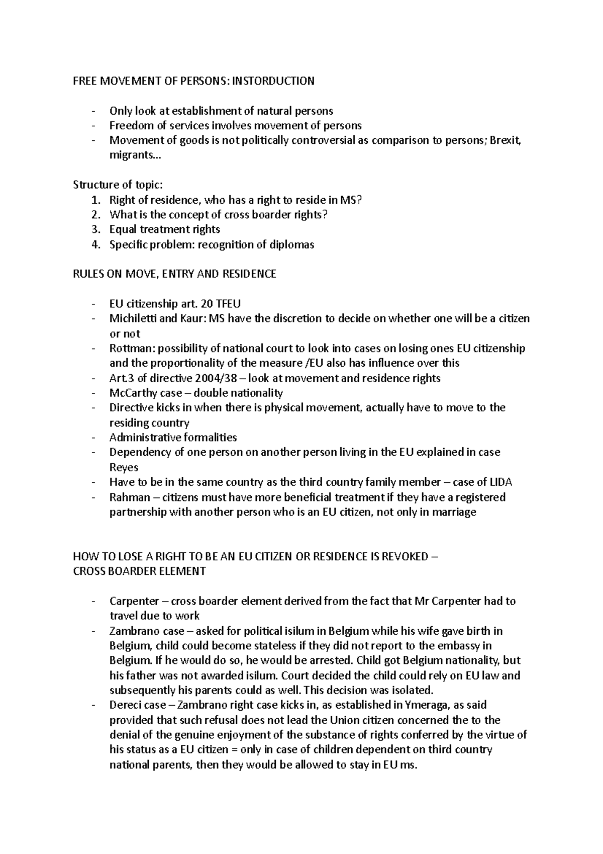 EU Law 2023: Free Movement of Persons and Citizenship Rights Overview ...