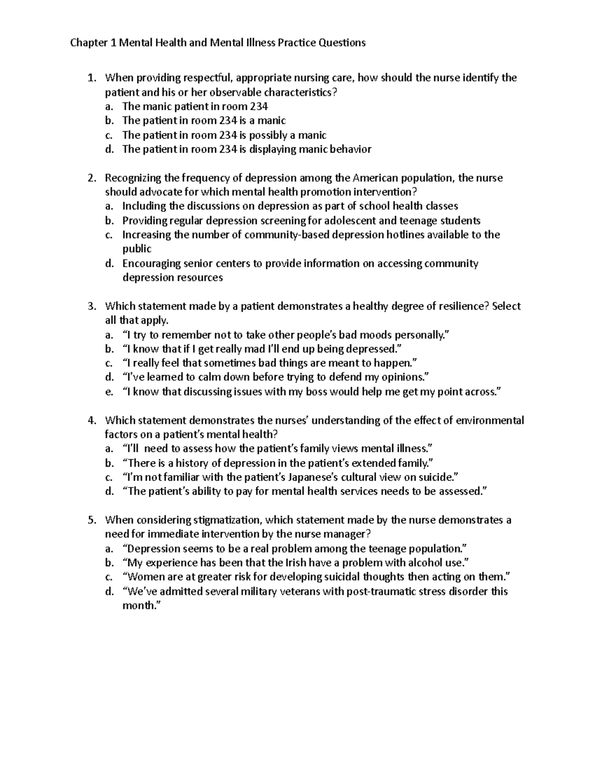 Chapter 1mentalhealth - Chapter 1 Mental Health and Mental Illness ...