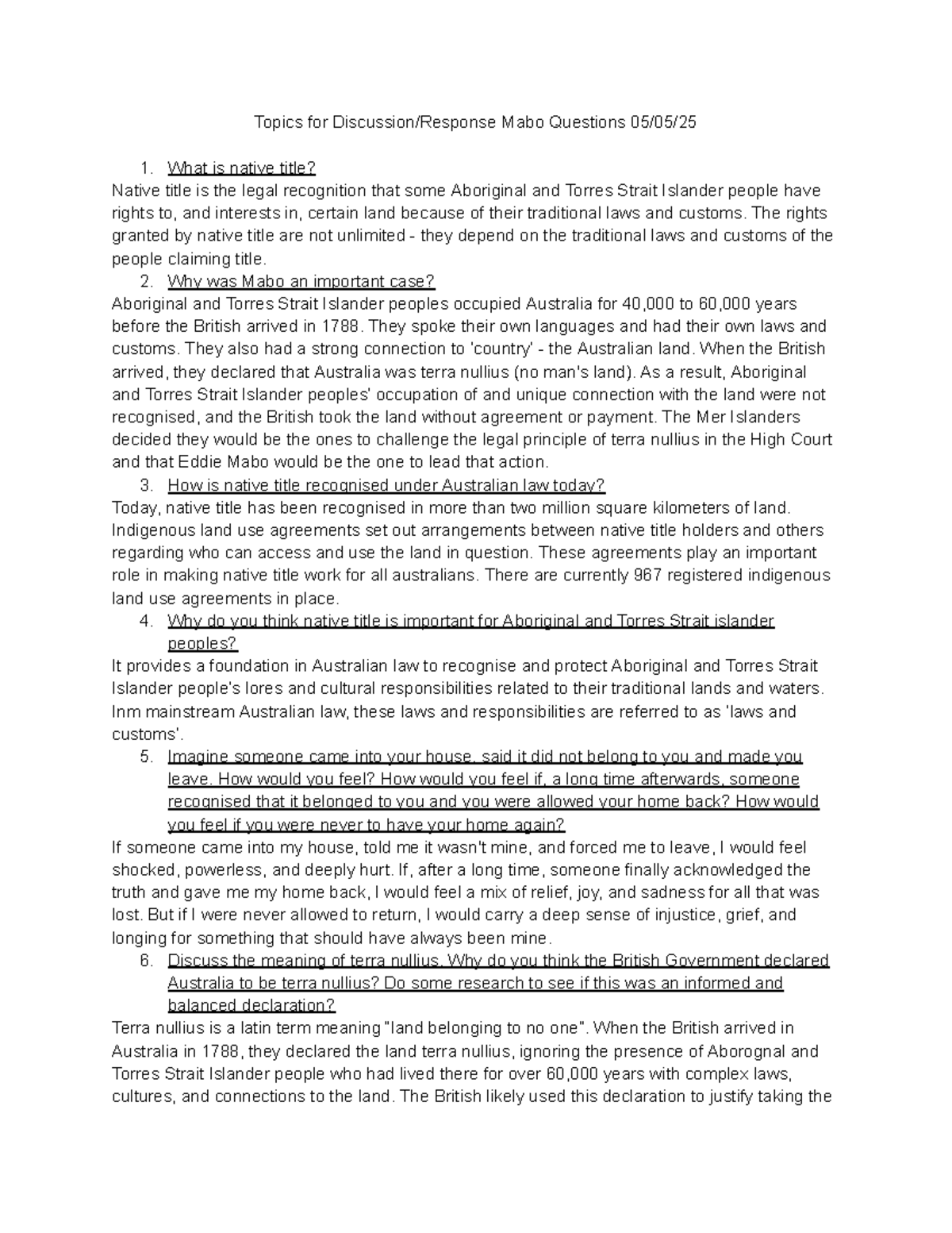 Mabo Case Study: Understanding Native Title and Terra Nullius - Studocu