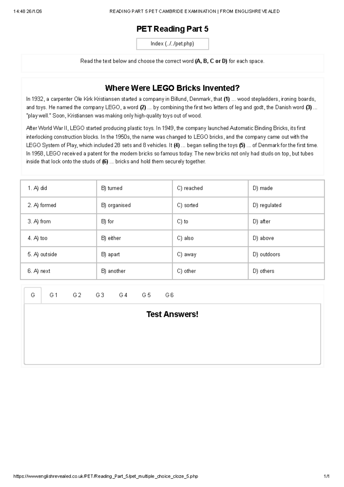 14:48 READING PART 5 - PET EXAMINATION ANSWERS - Studocu