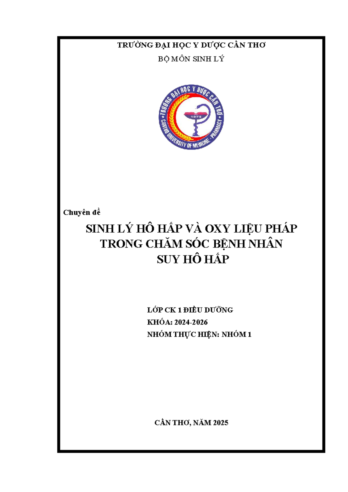 Chuyên Đề Sinh Lý Hô Hấp & Oxy Liệu Pháp Trong Chăm Sóc Bệnh Nhân Suy Hô Hấp - - Document Preview