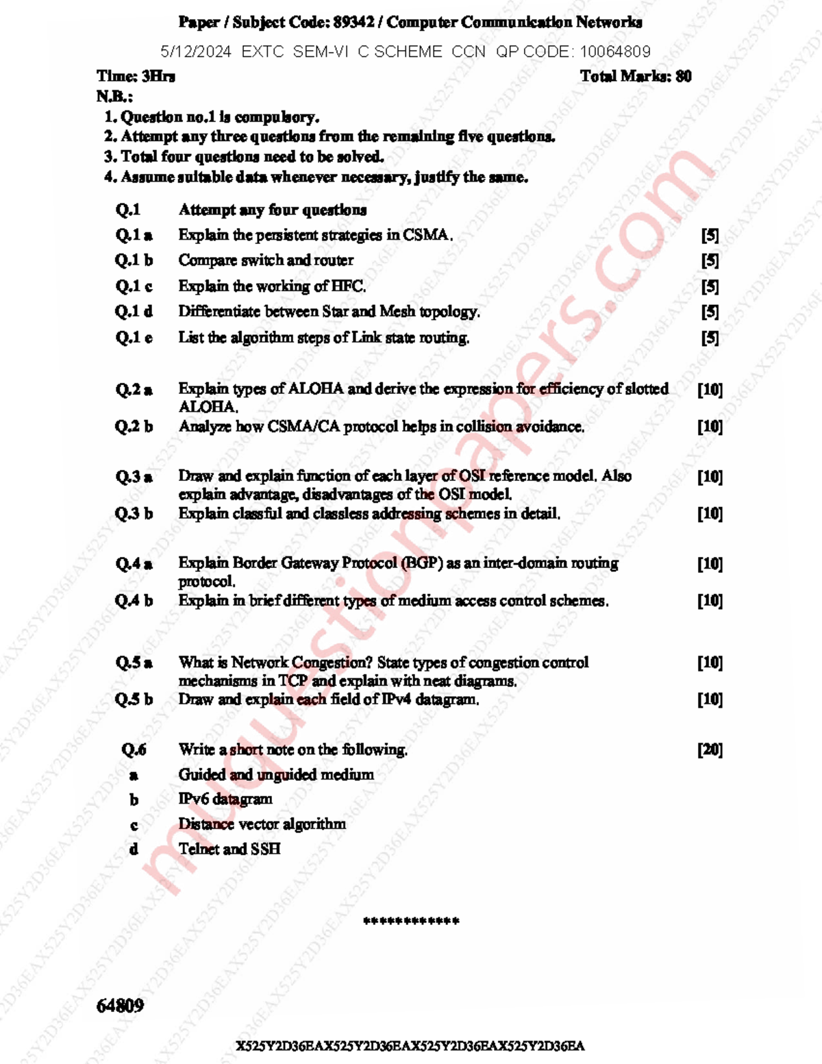 Computer Communication Networks (EXTC) Exam Paper - Code 89342 - Studocu
