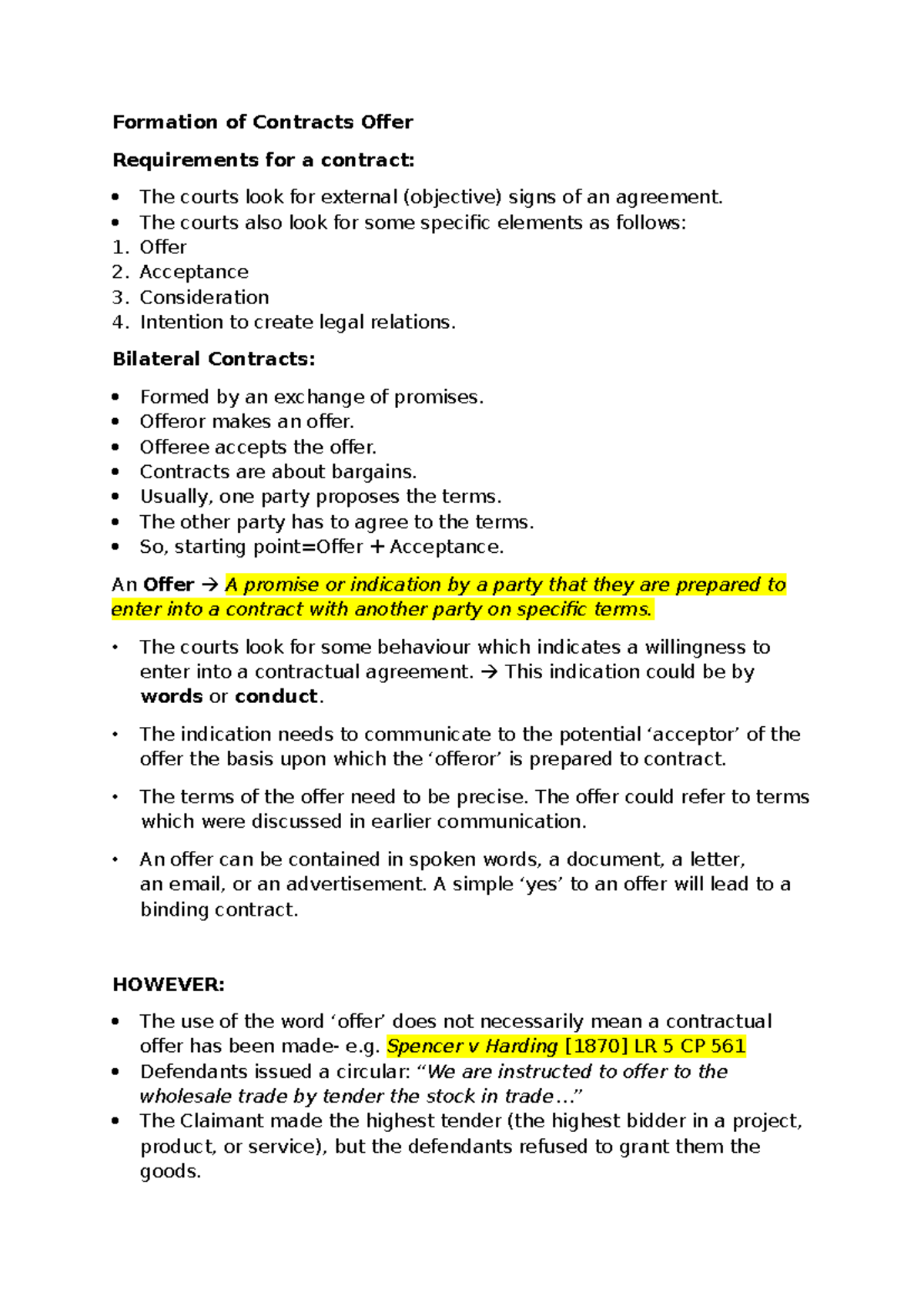 Formation of Contracts: Offer Requirements and Legal Principles - Studocu