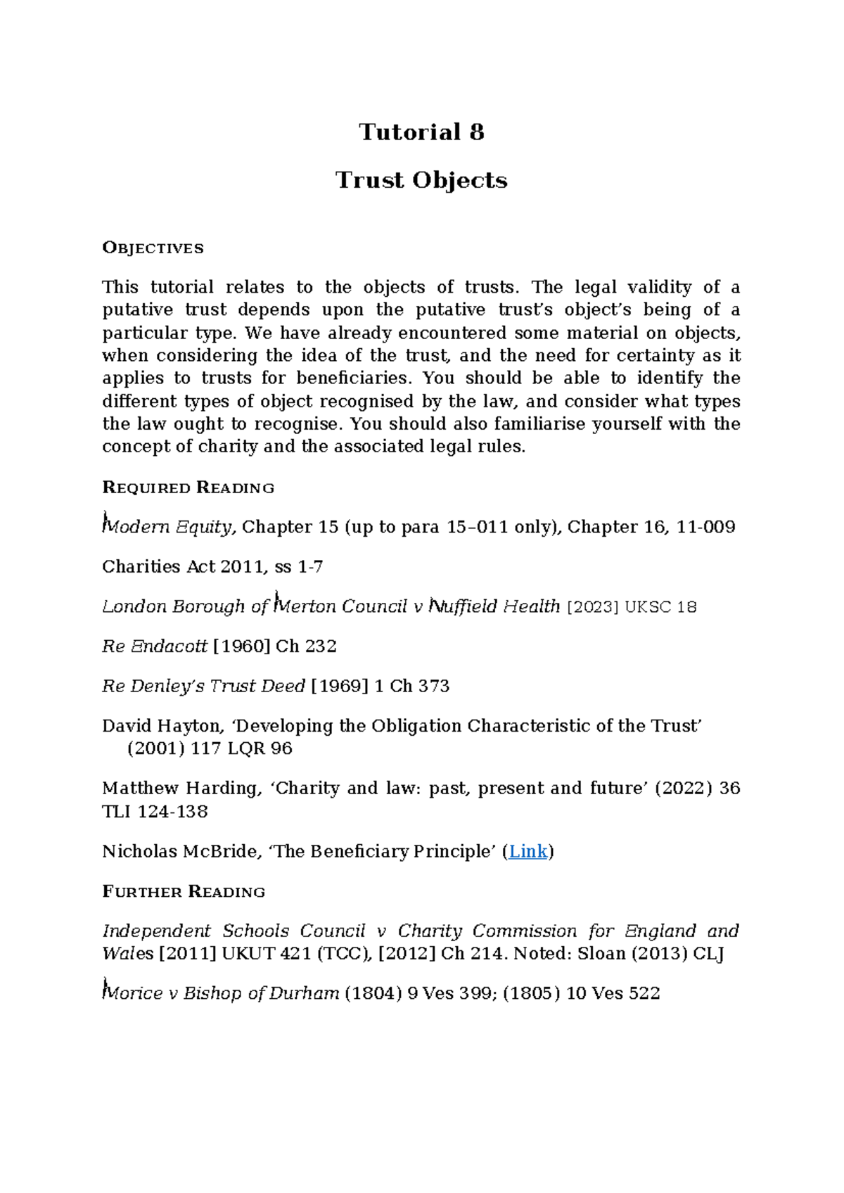 Trust Objects Tutorial - Legal Framework for Charitable Trusts - Studocu