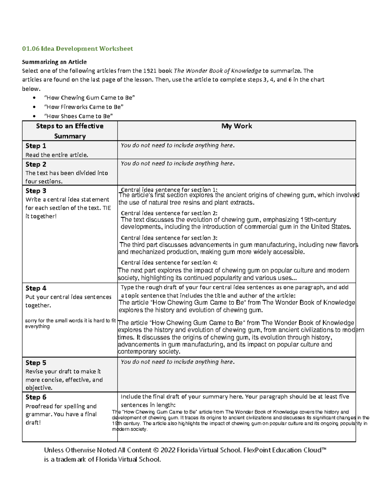 01.06 Idea Development Worksheet: Article Summary Steps Guide - Studocu