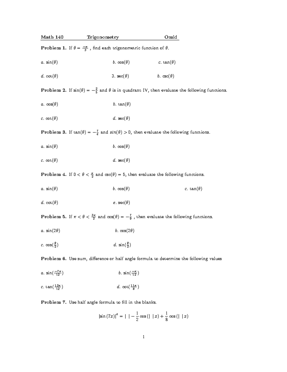 Session 2 - list of questions and solutions. - Math 140 Trigonometry ...