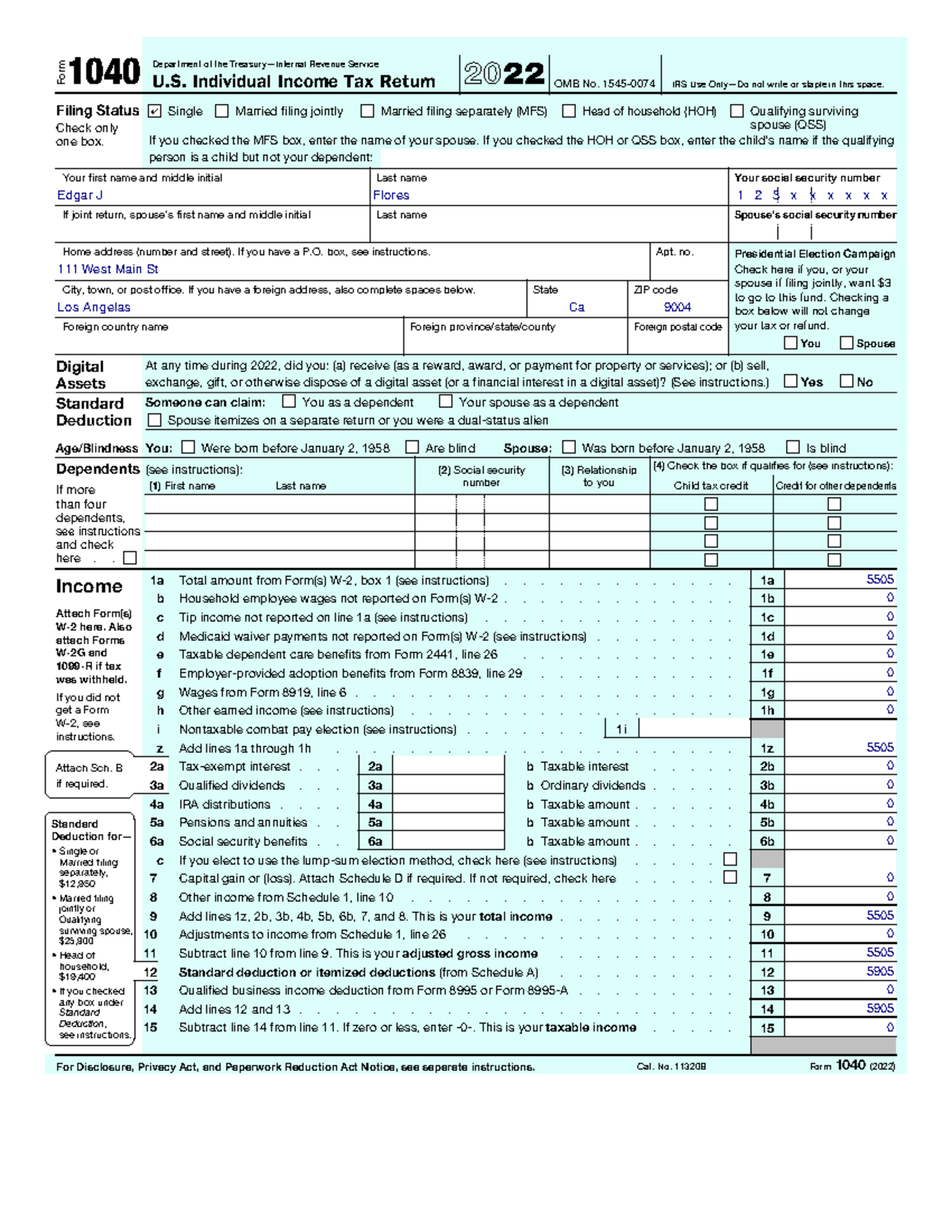 2022 Form 1040 - example 1040 form - Form 1040 U. Individual Income Tax ...