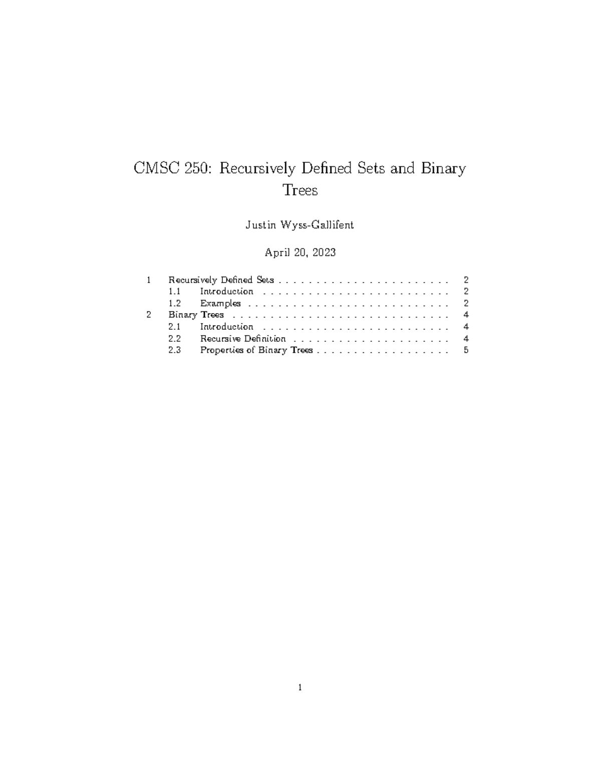 CMSC 250: Recursively Defined Sets & Binary Trees - Study Notes - Studocu