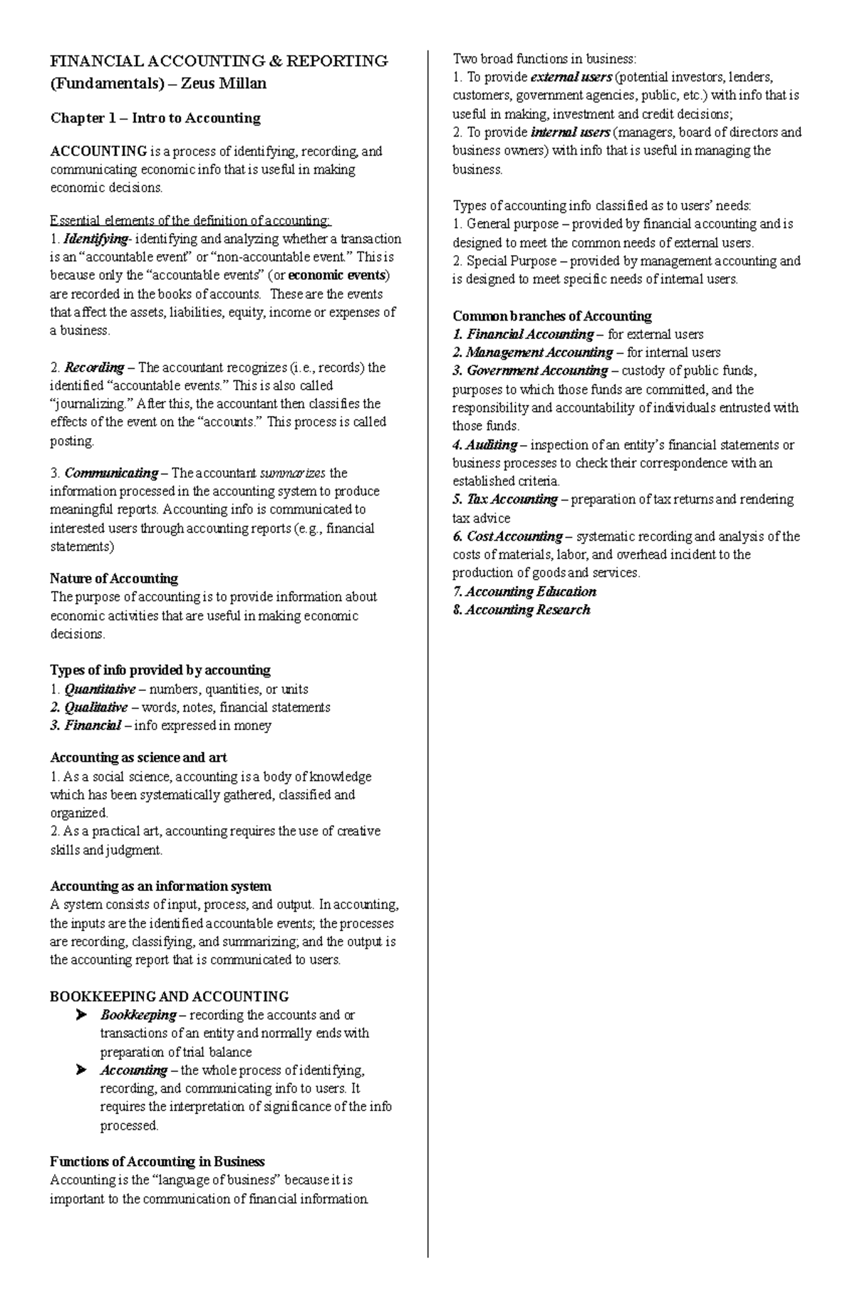 Financial Accounting 101: Intro to Accounting and Key Concepts - Studocu