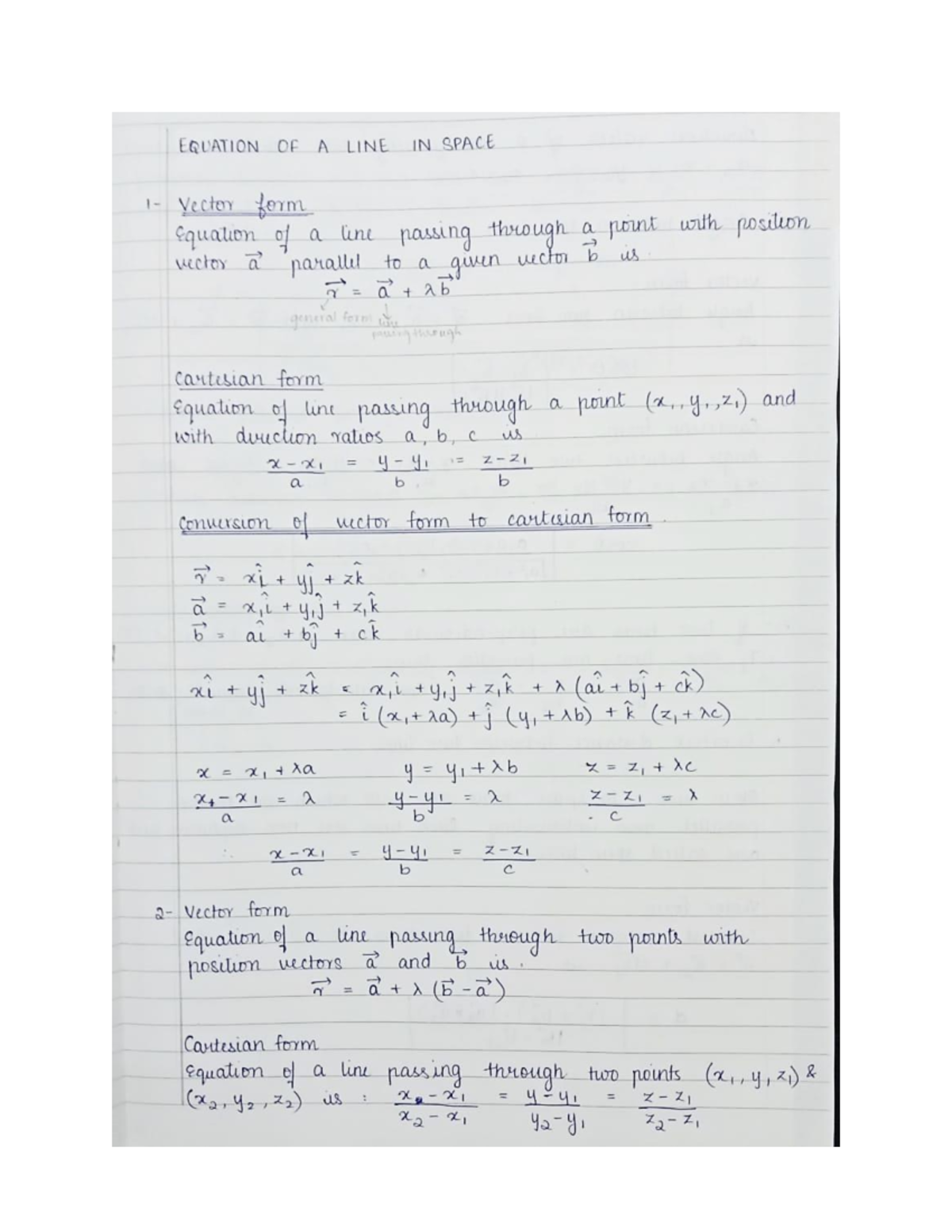 EQUATION OF A LINE IN SPACE: Vector & Cartesian Forms (MATH 101) - Studocu