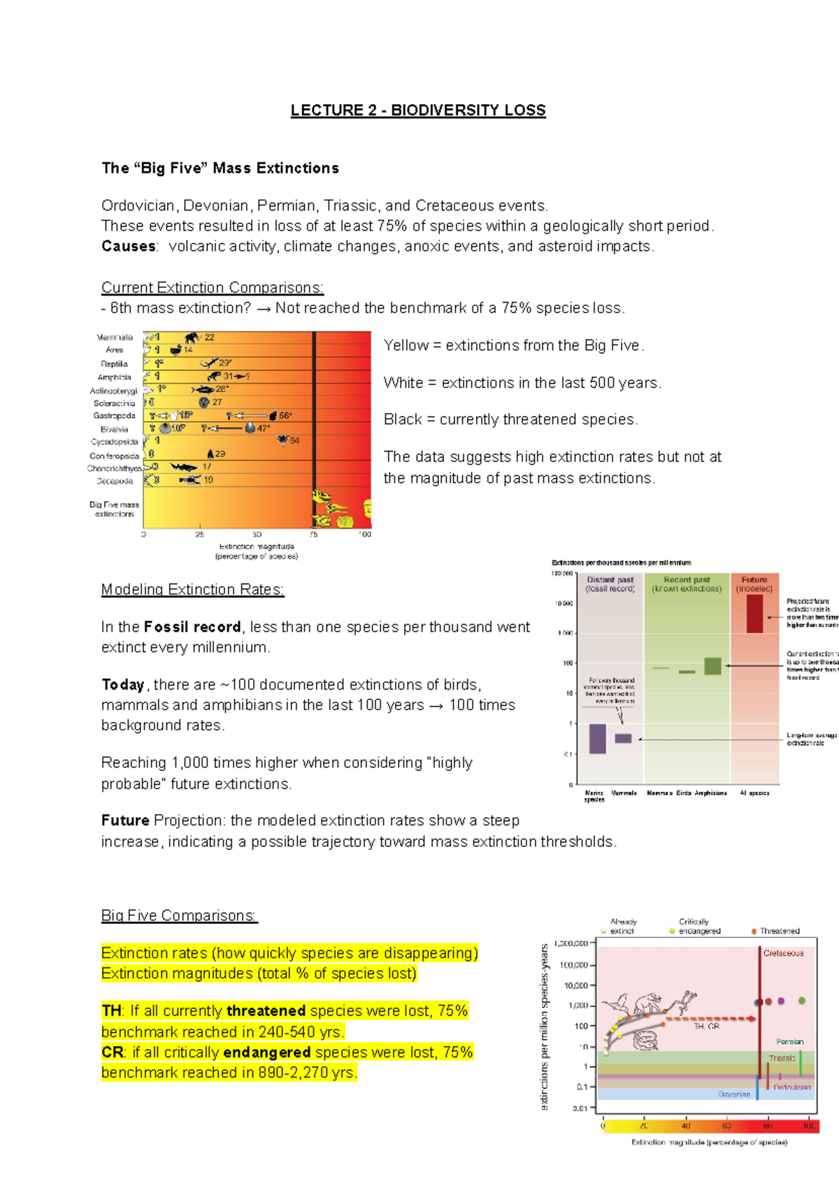 1.2 - Lecture Notes on Biodiversity Loss and Mass Extinctions - Studeersnel